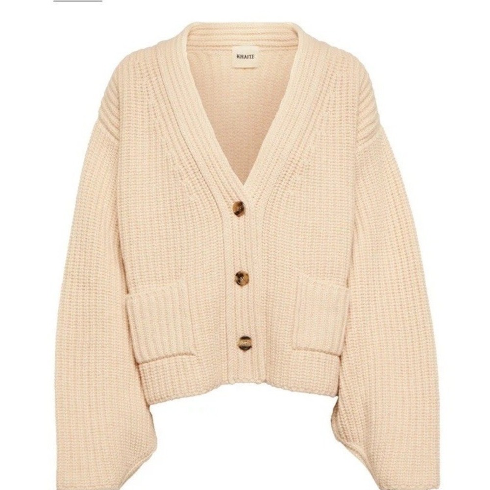 KHAITE Lea Cashmere Knit Cardigan Sweater Size S Custard